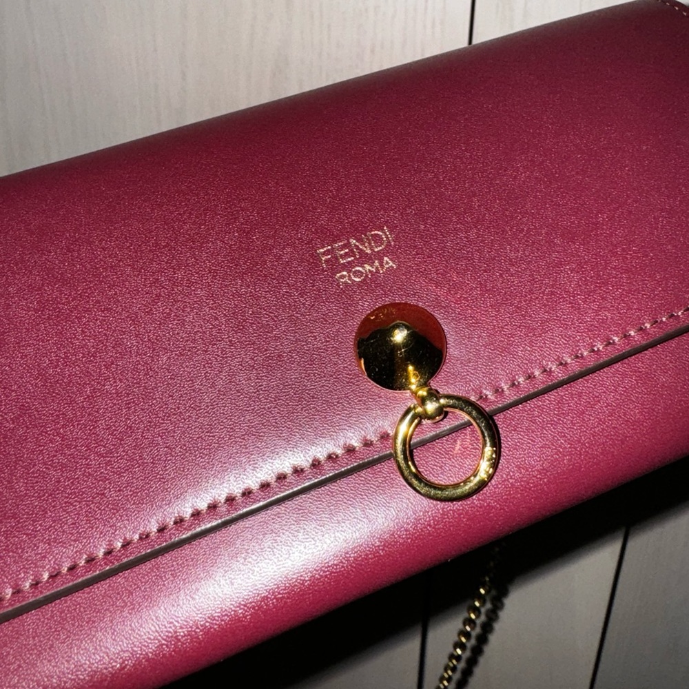 FENDI Burgandy By The Way Wallet On A Chain